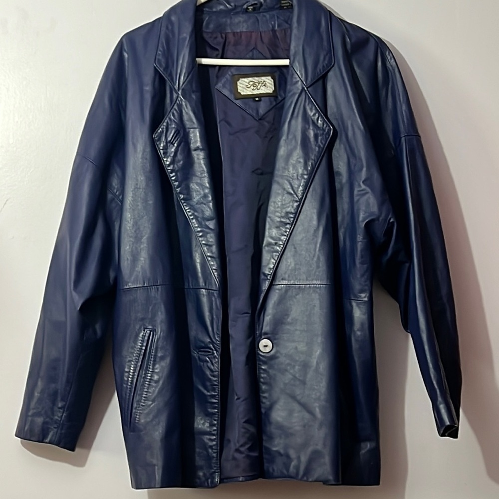 Women's Blue Leather Blazer